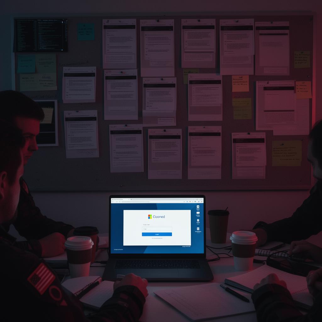 Credential harvesting war room with evidence board
